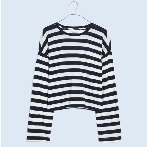 Madewell Drop Shoulder Pullover Crop Tee Stripe NWT Small - Picture 3 of 5